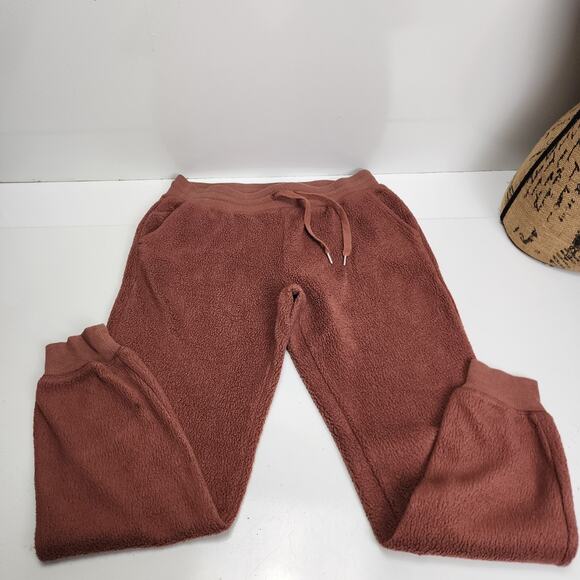 Old Navy Rust Colored Fuzzy Lounge Pullup Elastic Waist Pants Women's Size S - Picture 1 of 5